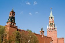 Kremlin Wall With A Clock Stock Photography