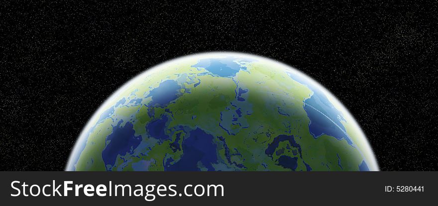 Earth Like Planet In Space With Small Stars - Illustration