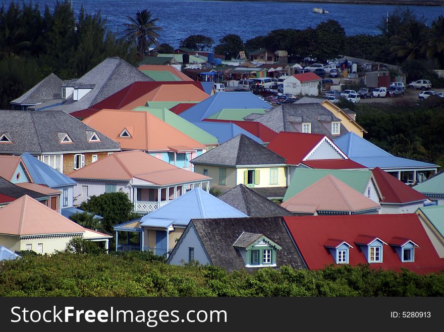 Beautiful colors in the roofs in a town in saint maarten. Beautiful colors in the roofs in a town in saint maarten