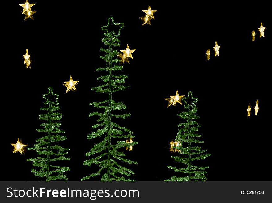 Christmas decoration scene - christmas trees and stars in the night