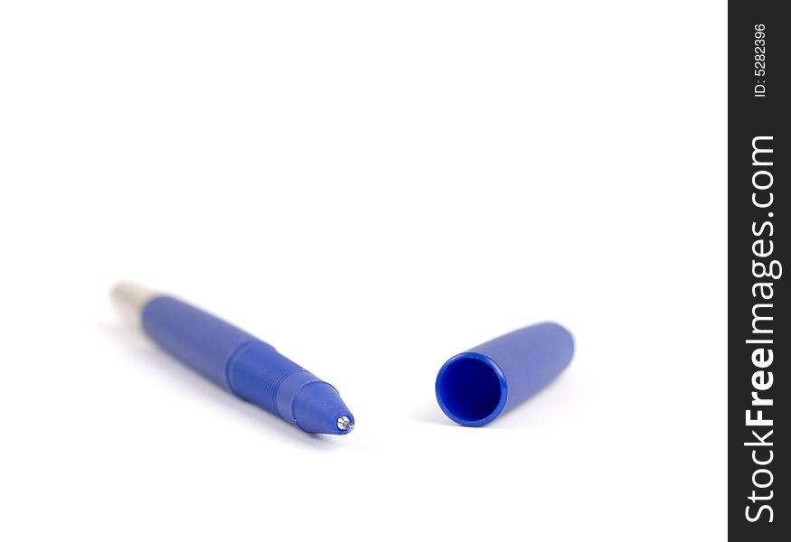 Blue office pen isolated at white background. Blue office pen isolated at white background