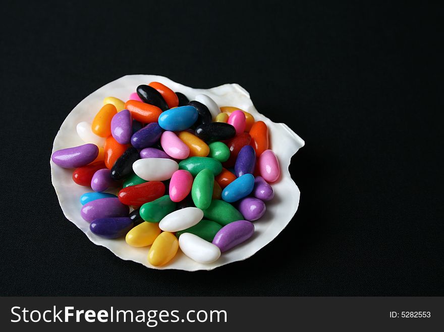 Jelly Beans in a small sea shell bowl. Jelly Beans in a small sea shell bowl