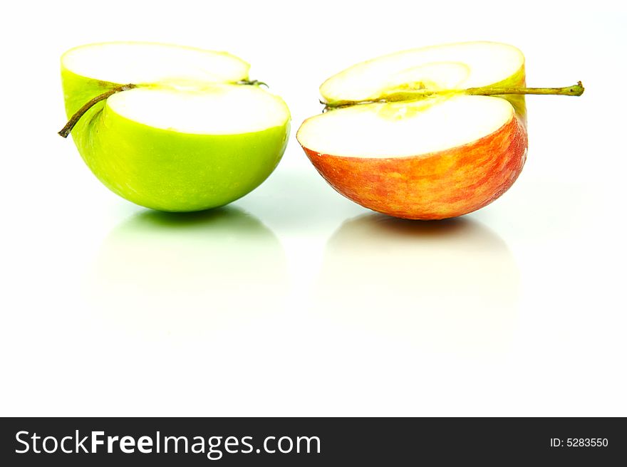 Apple halves isolated against a white background