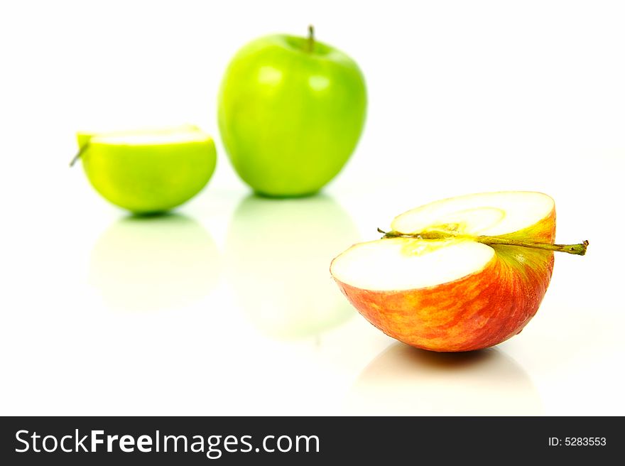 Apple halves isolated against a white background