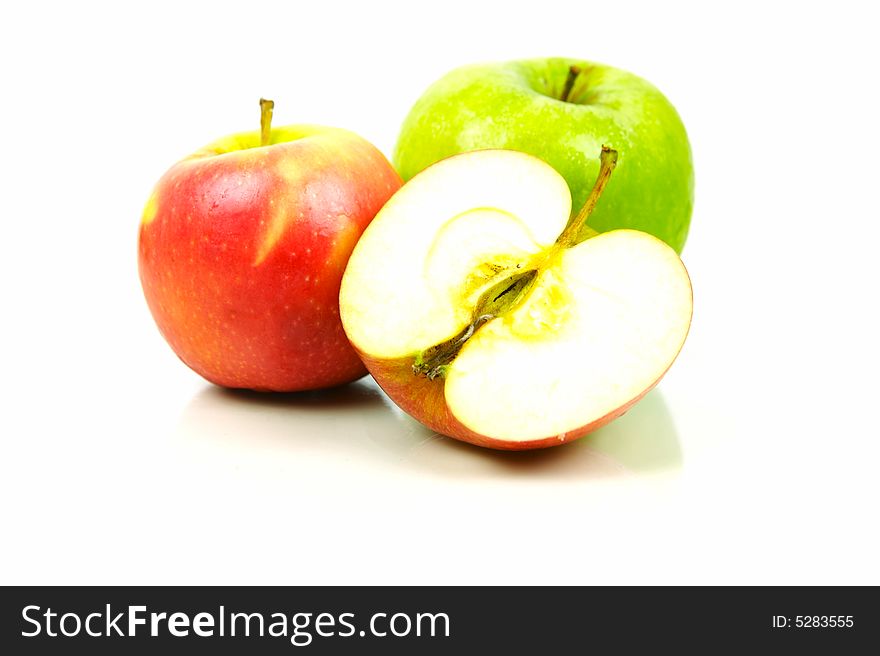 Apple halves isolated against a white background