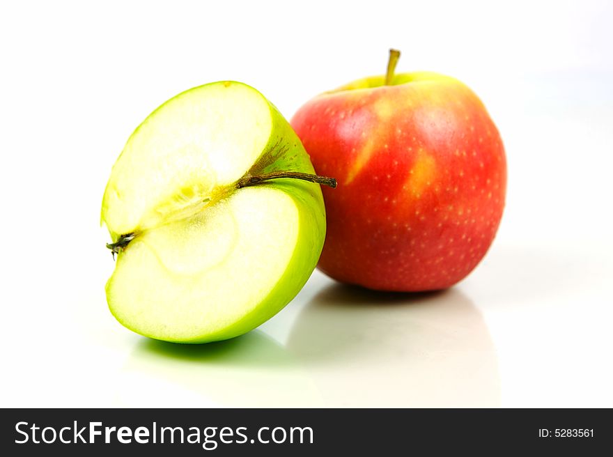 Apple halves isolated against a white background
