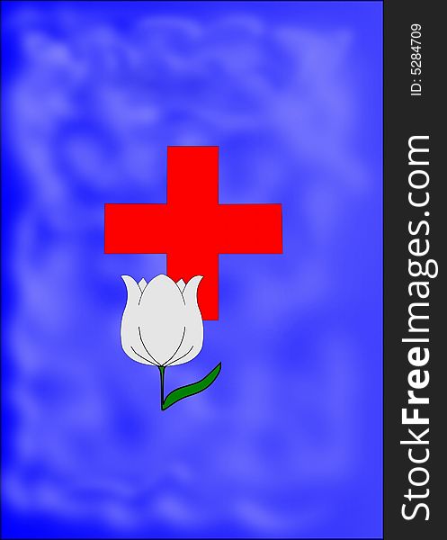 Red Cross And White Tulip