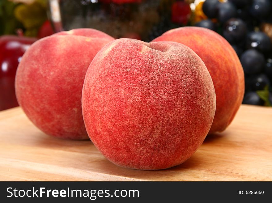 Peaches in kitchen or restaurant.