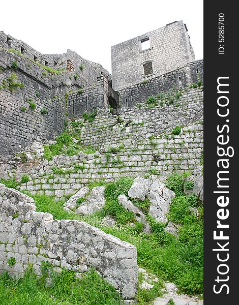 Remains of medieval military defensive fortress in harbor of Kotor, montenegro. Remains of medieval military defensive fortress in harbor of Kotor, montenegro