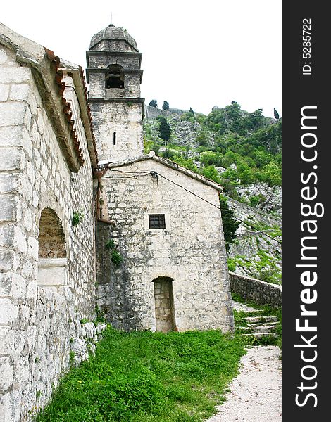 Remains of medieval military defensive fortress in harbor of Kotor, montenegro. Remains of medieval military defensive fortress in harbor of Kotor, montenegro