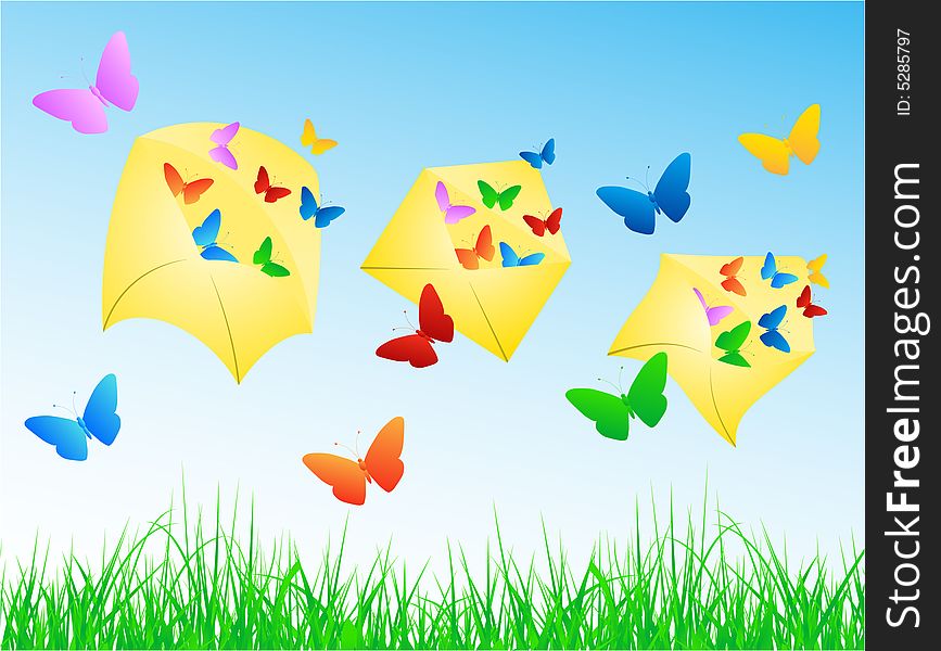 Illustration of butterflies in envelope