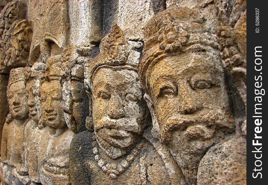 Stone Faces At Borobudur, Indonesia