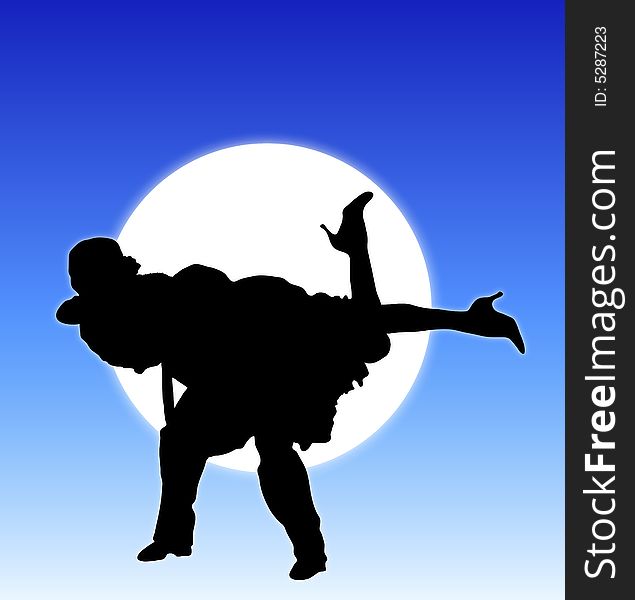 Silhouette illustration of young couple ballroom dancing. Silhouette illustration of young couple ballroom dancing