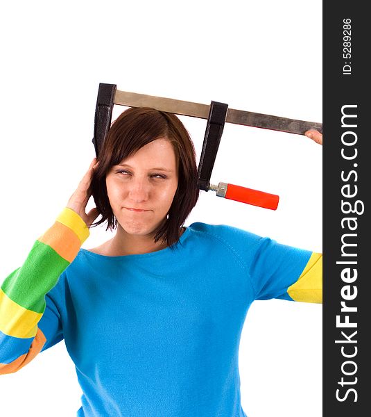 Crazy girl on the white background