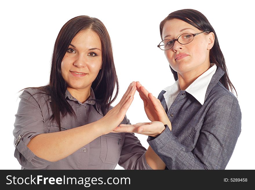 Two attractive business women on white background. Two attractive business women on white background