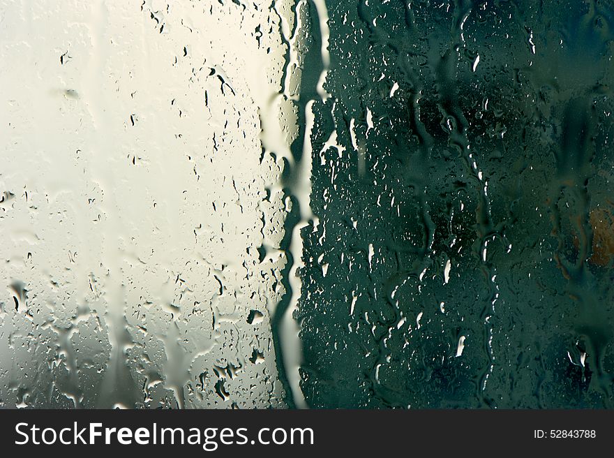 Natural Rain Drops On Glass