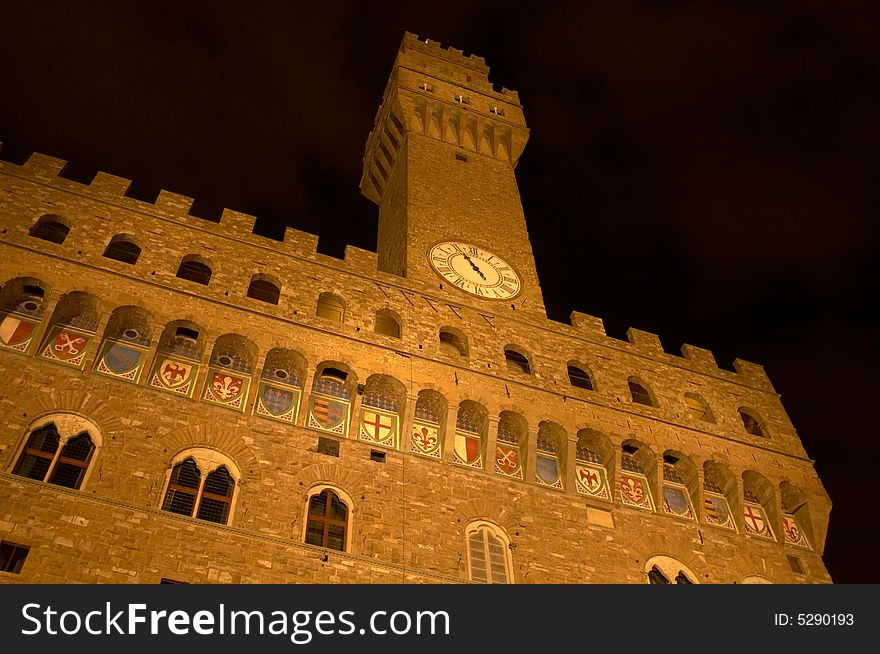 Tower Of The Vacca At Night, Piazza Della Signoria