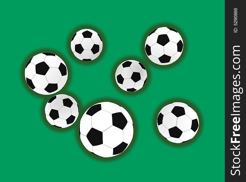 Soccer balls - isolated illustration on green background