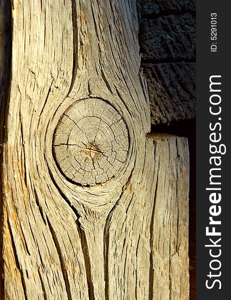 Old dried board with a knot on the center