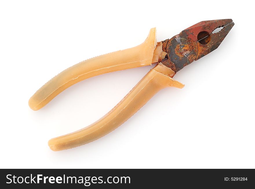 Combination pliers on the white background. Old and rusty. Combination pliers on the white background. Old and rusty.