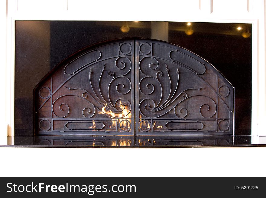Indoor Fireplace with Protective Design Cover. Indoor Fireplace with Protective Design Cover