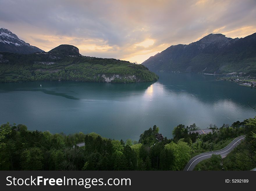 On the evening lake, Switzerland