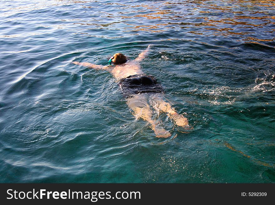 Man  snorkeling in the Red sea. Man  snorkeling in the Red sea