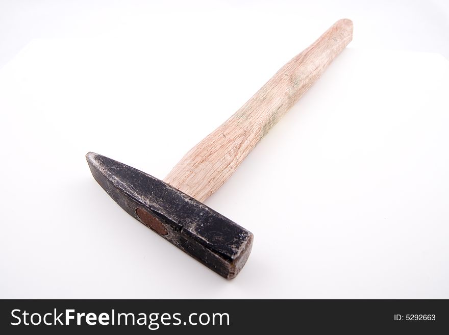 Isolated old, vintage hammer on white background.