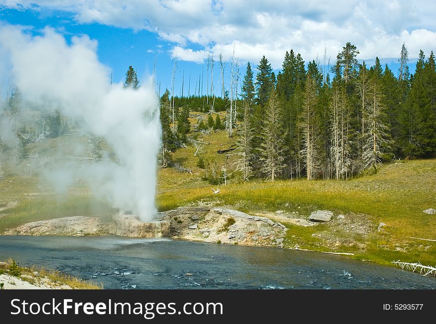 Erupting geyser pool, Yellowstone NP