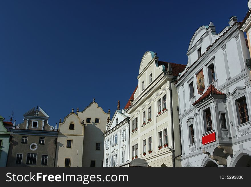 Historic houses at the main square of Cesky Krumlov, Czech Republic