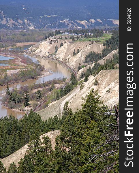 S shape river and valley in kootenay national park, british columbia, canada