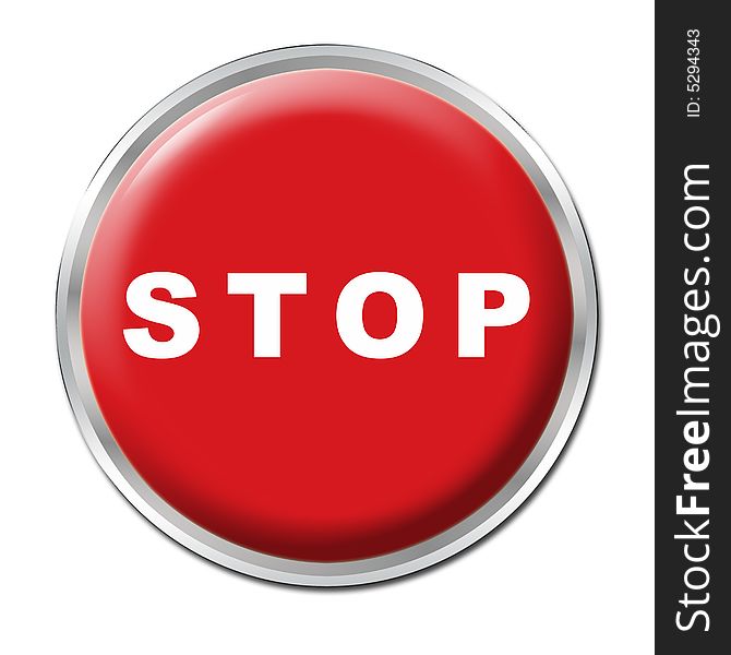 Red round button with the word STOP. Red round button with the word STOP