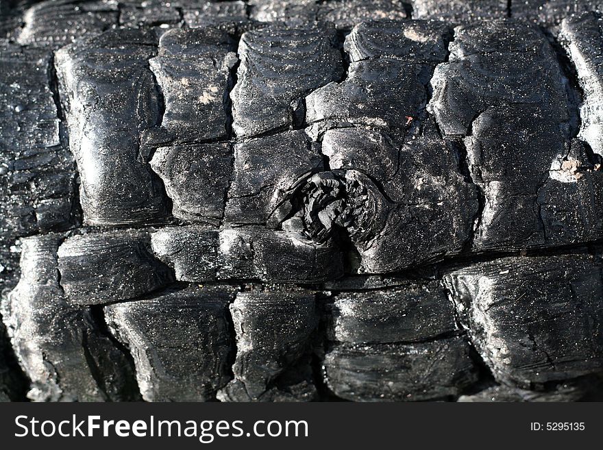 Burned wood texture close up