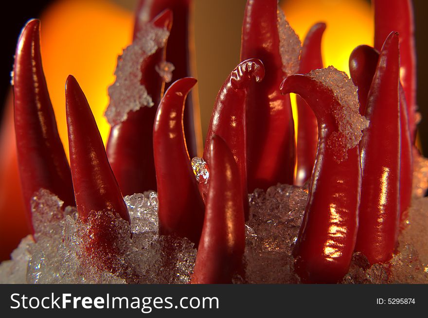 Hot Red Chillies on Ice. Hot Red Chillies on Ice