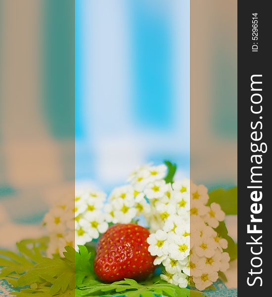 Strawberry and flower on fabric background