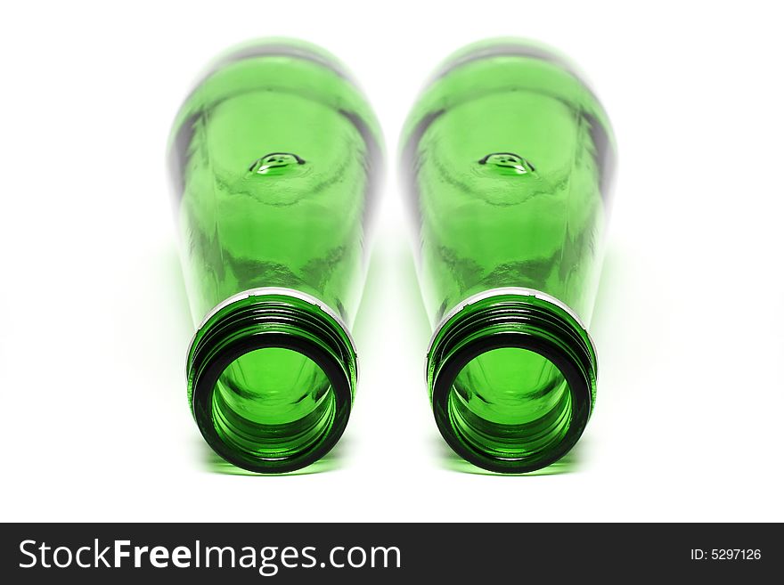 Two green bottle put together on white background. Two green bottle put together on white background.