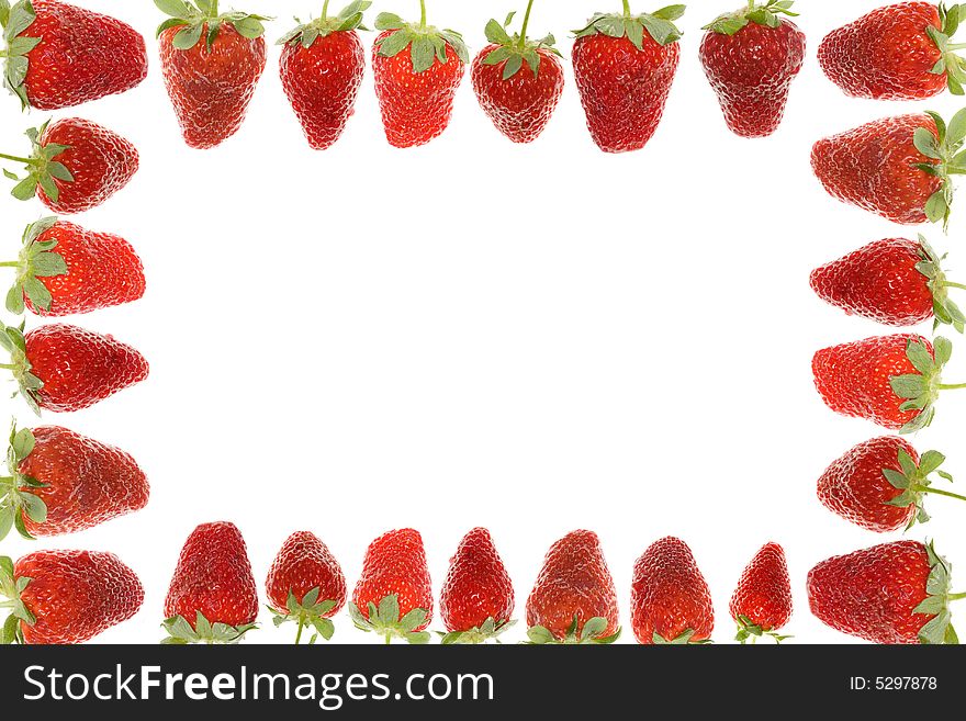 Delicious strawberry frame on white background