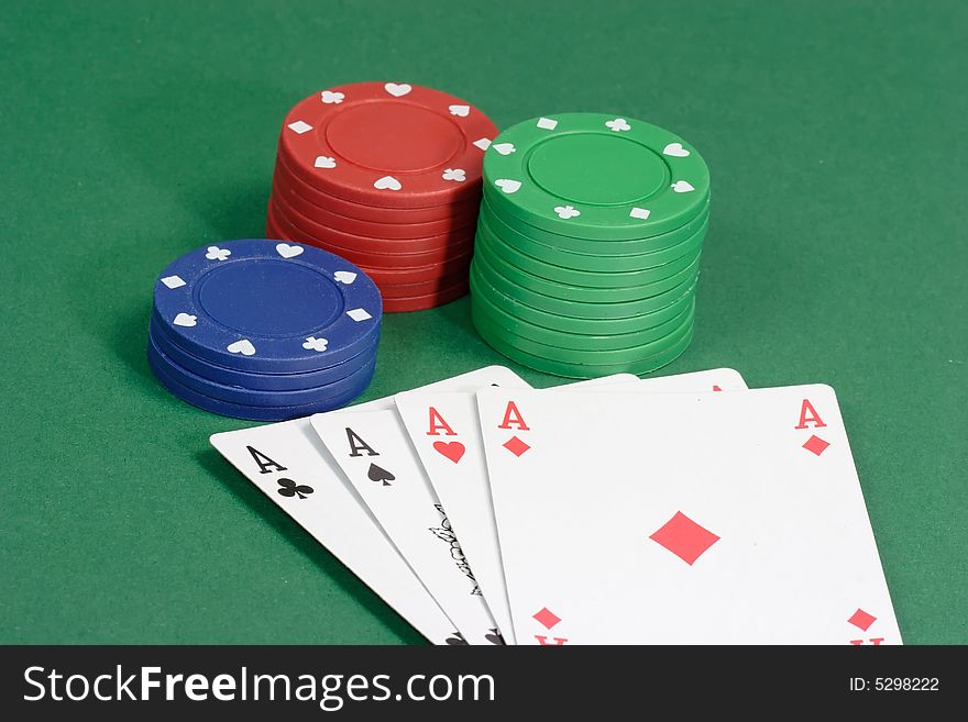 Playing cards with green background. Playing cards with green background