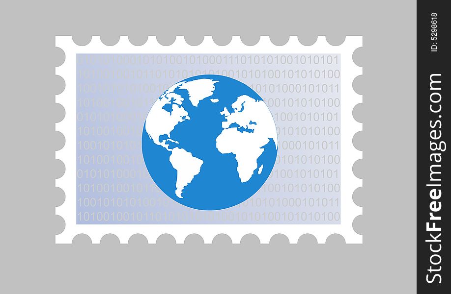 Illustration of a stamp wiith a globe