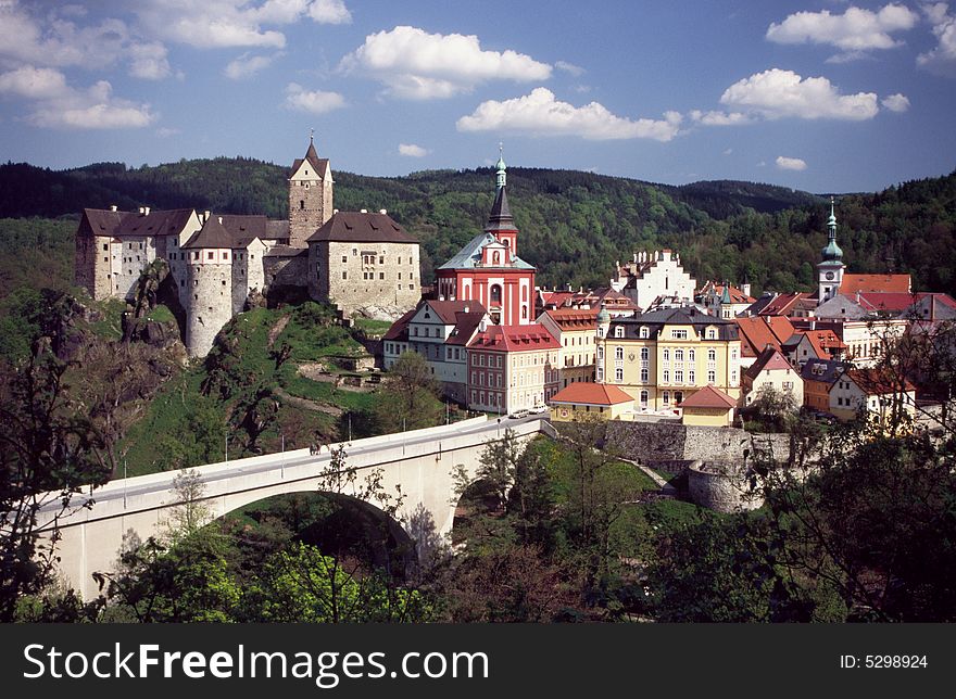 Historical town and castle Loket /Elbow/ in Czech republic.