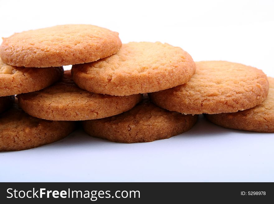 Several circle tasty cookies over white background. Several circle tasty cookies over white background