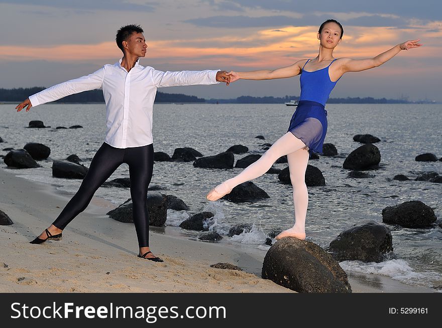 Ballerina performing by the sea. Ballerina performing by the sea