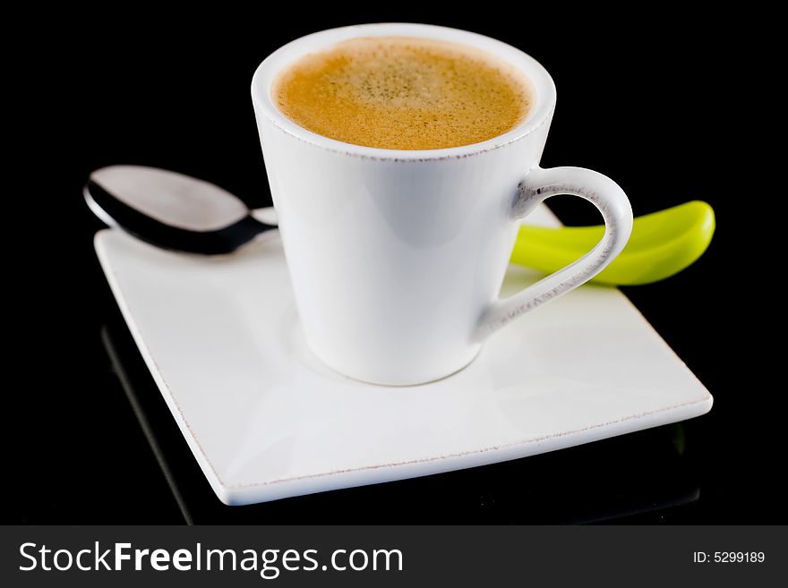 Coffee isolated on black with is spoon. Coffee isolated on black with is spoon