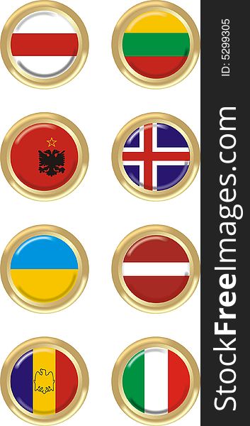 Art illustration: round medal with the flag of 8 countries