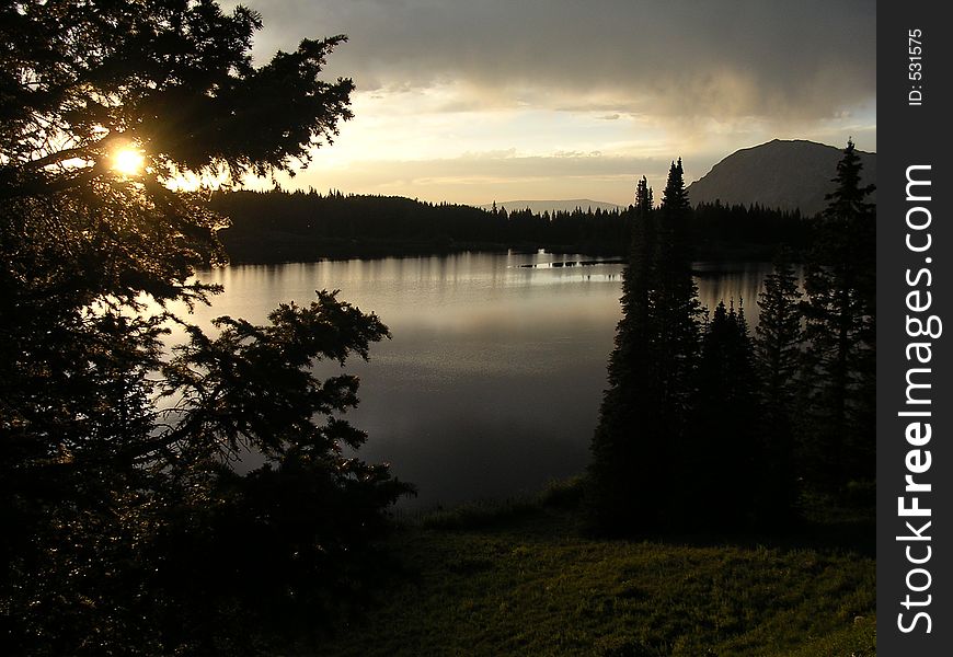 Dark Sunset on Mountain Lake