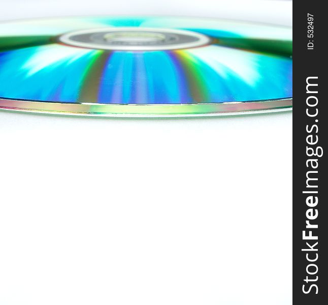 Reflection on the compact disk's surface. Reflection on the compact disk's surface