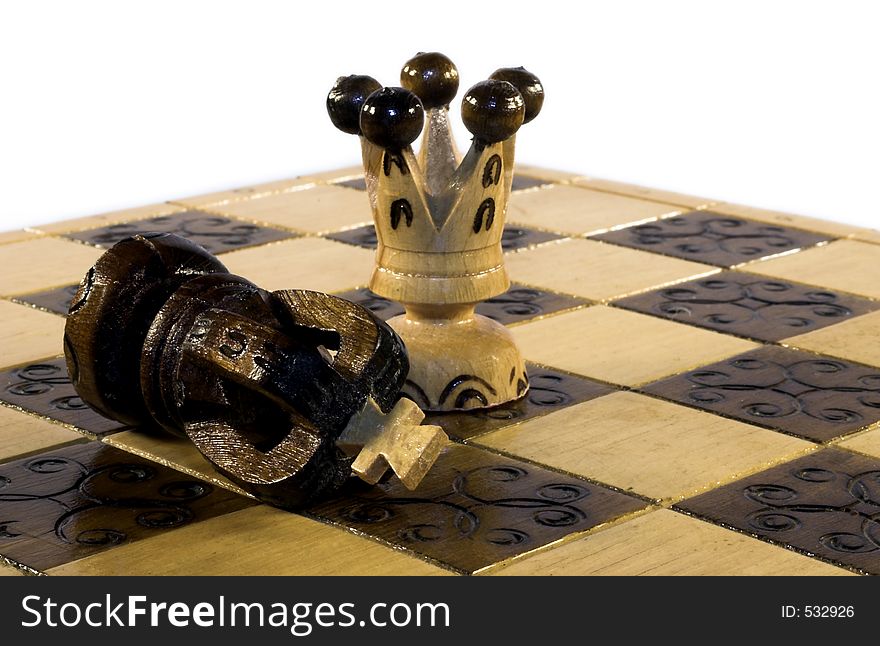 The king is checkmate by the white queen