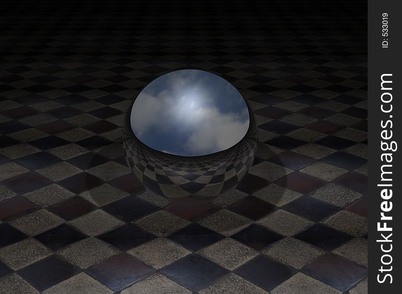 Mirror ball on tiled floor