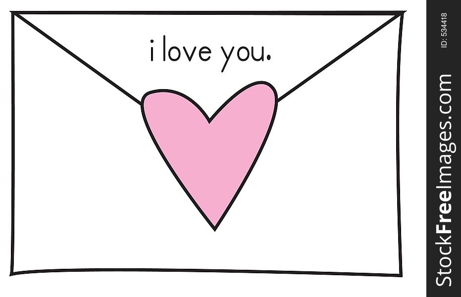 Illustration of a love note sealed with a pink heart. Illustration of a love note sealed with a pink heart.