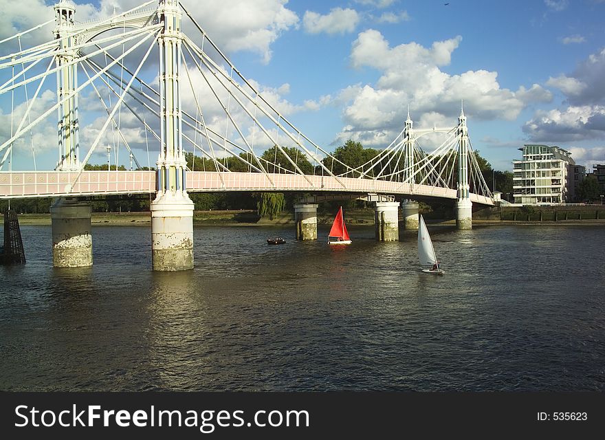 Small sailing dinghies on the Thames. Small sailing dinghies on the Thames